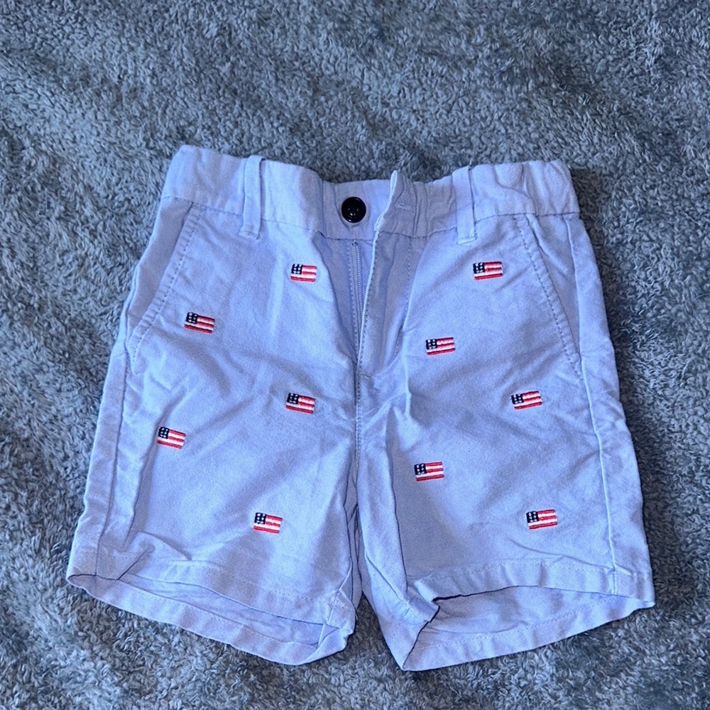 Janie and Jack Light Blue Oxford Shorts with Flag Details